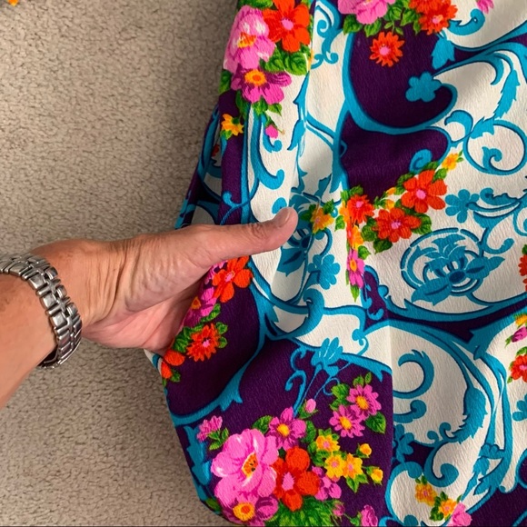 Vintage 60s Hawaiian Floral Barkcloth Maxi Dress - Picture 9 of 15